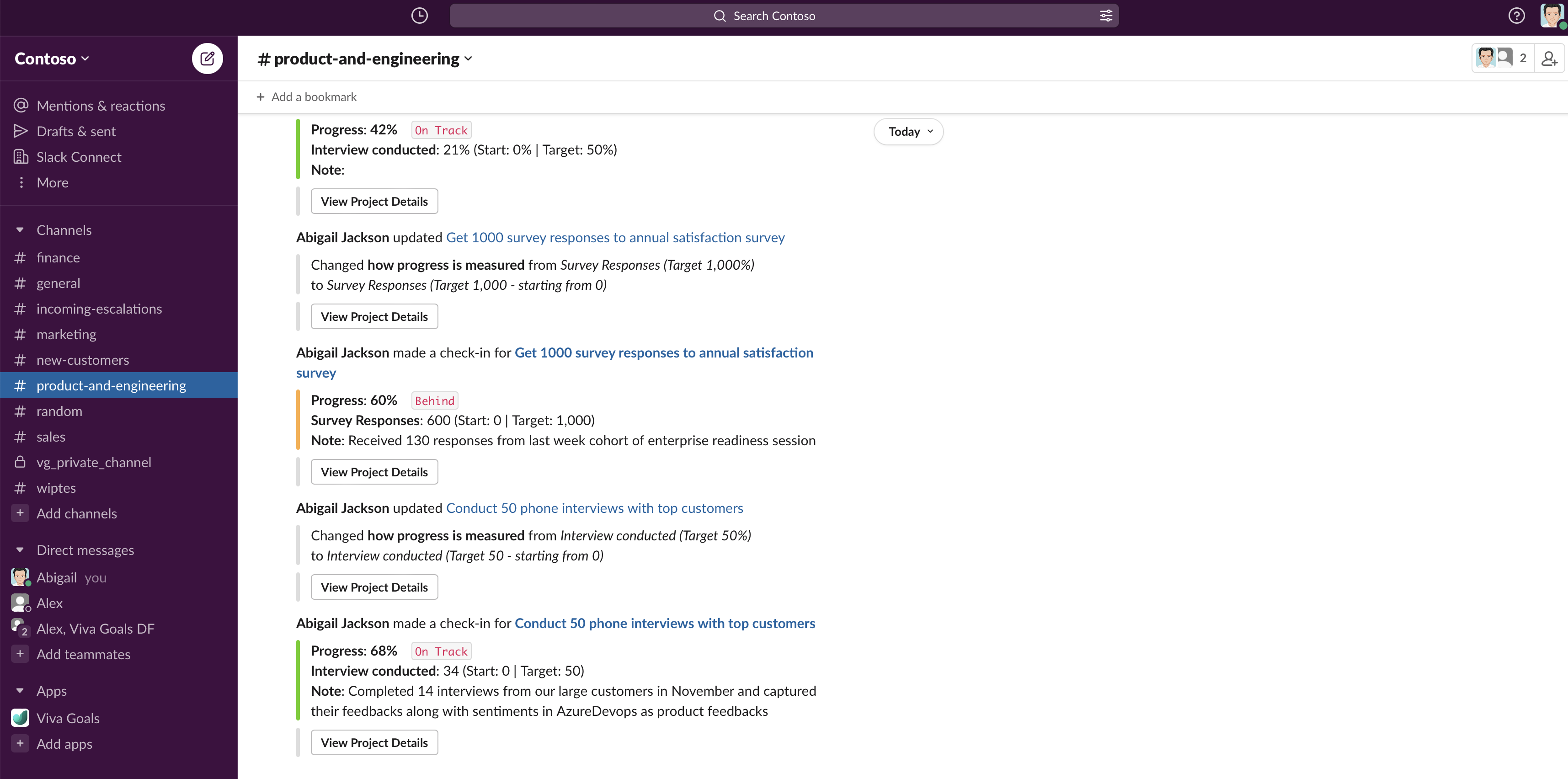 Screenshot of MS Viva Slack Notifications